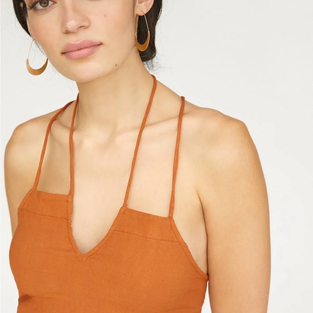 Anthro Maeve Colette Rust Strappy Back Jumpsuit 14 - Picture 4 of 13